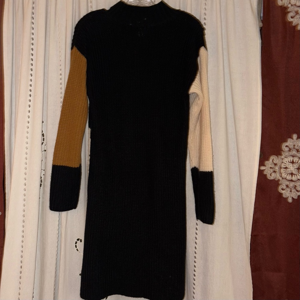 Venus Colorblock Sweater Dress in Black, Cream & Brown Size Medium - Picture 8 of 11